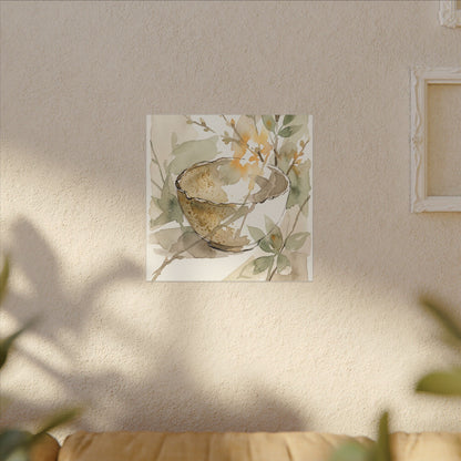 Spring Ceramic Bowl Watercolor Canvas Art | Neutral Decor