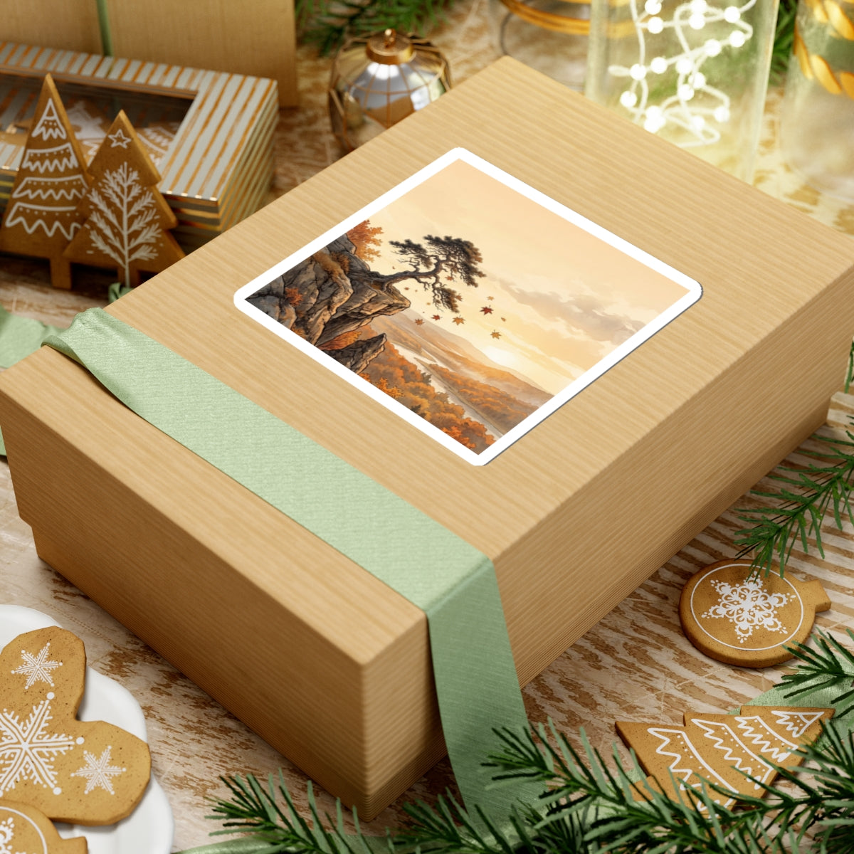Japandi Pine Tree in Golden Hour | Japanese Pattern Sticker