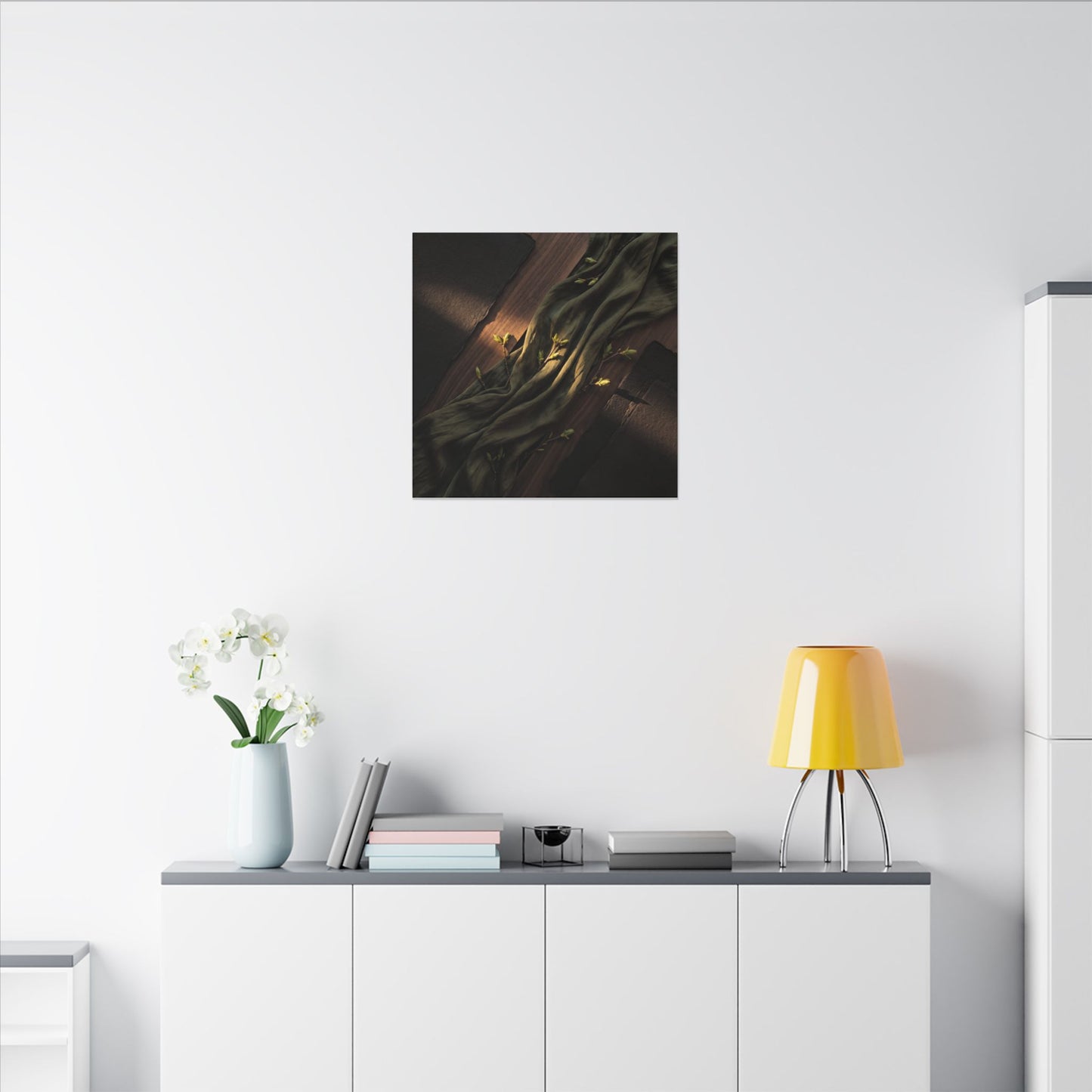 Silk Drape Canvas Art | Spring Dark Japandi Dark Texture Art