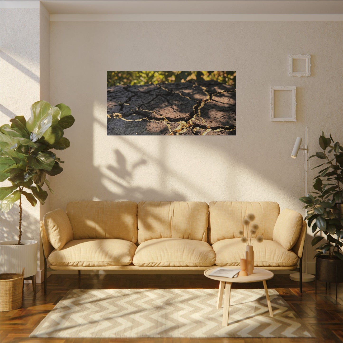 Shibui Cracked Earth Canvas Art - Kintsugi Gold Repair