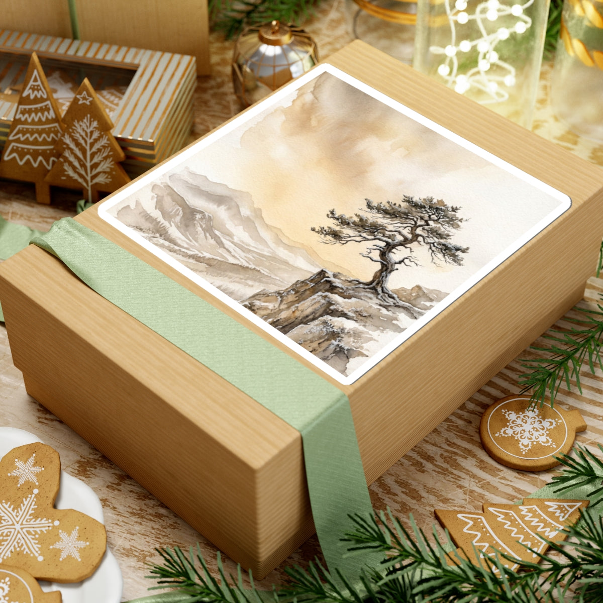 Winter Pine Tree Watercolor Sticker | Neutral Decor Art Print