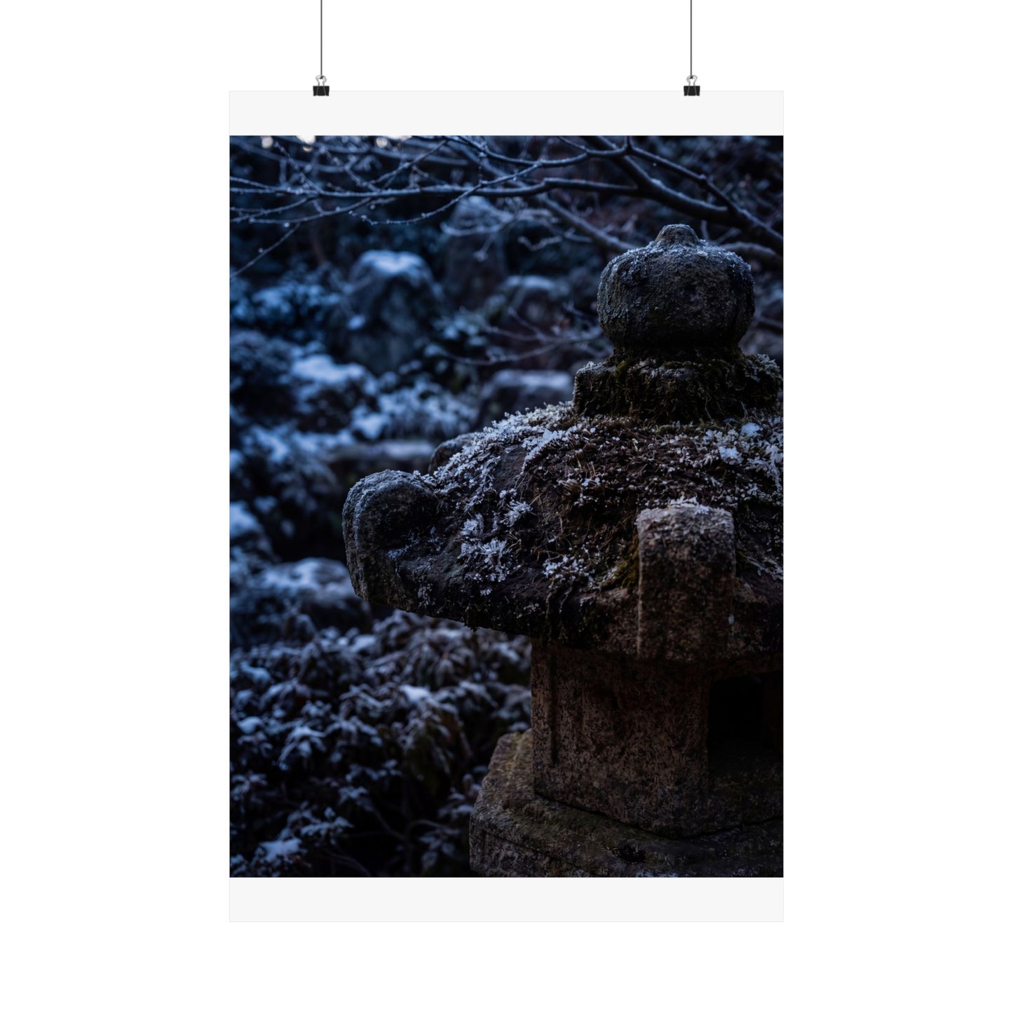 Winter Stone Lantern Shadow Zen Wall Art Print | Atmospheric Decor Art Print