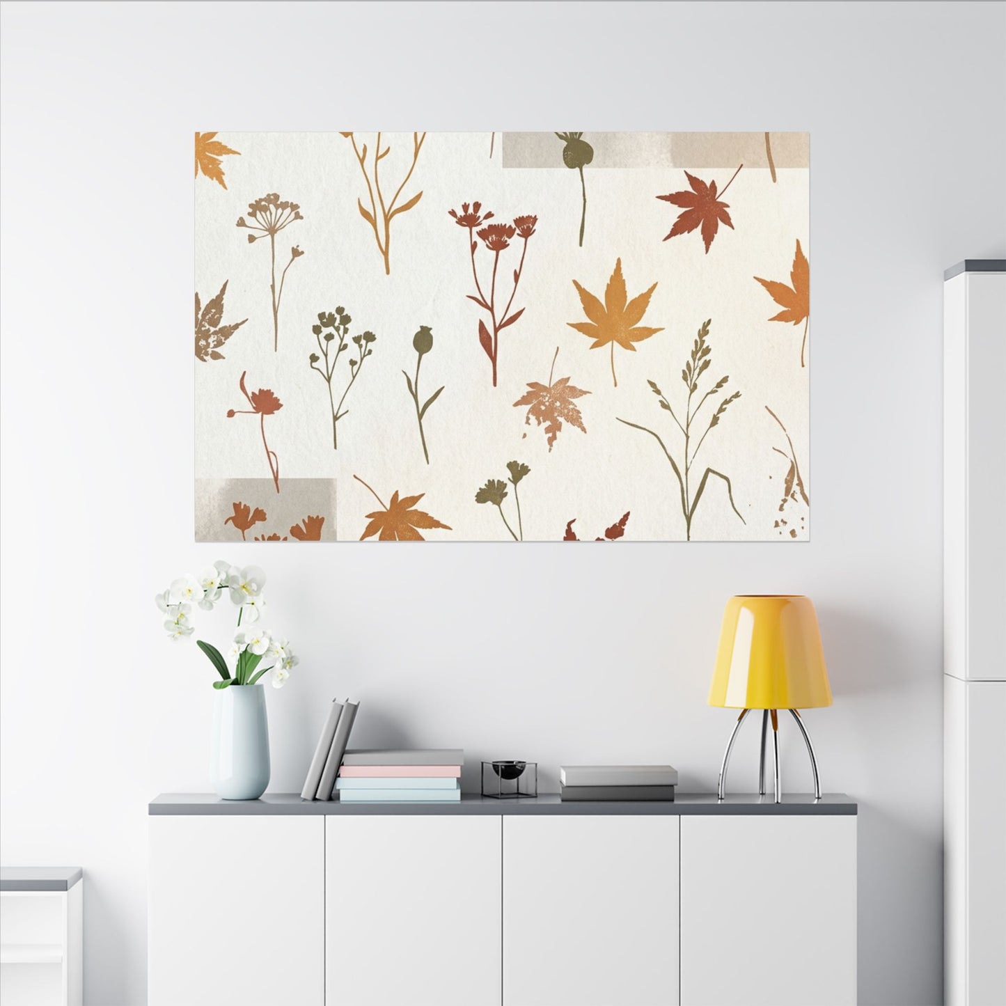 Autumn Dried Flowers Japanese Pattern Canvas Art | Elegant Decor