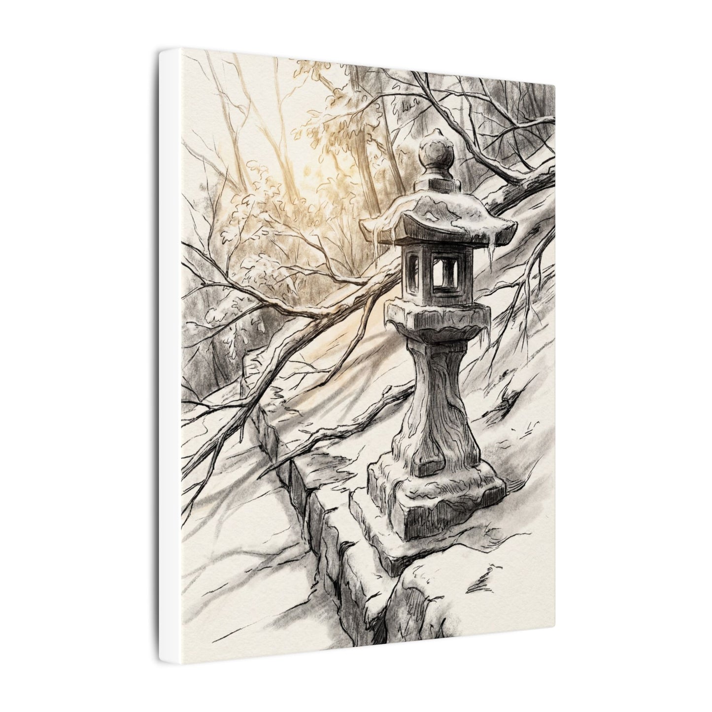 Golden Hour Stone Lantern Canvas Art - Japandi Kanso