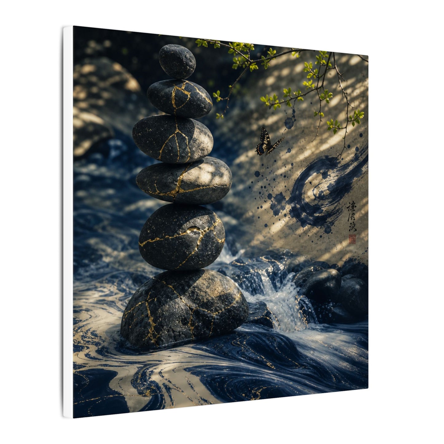Kintsugi River Stones in Dappled | Broken Beauty Canvas Art