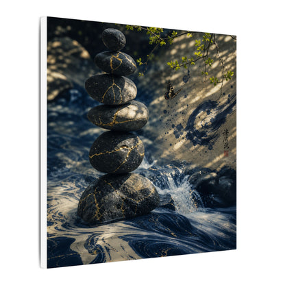 Kintsugi River Stones in Dappled | Broken Beauty Canvas Art