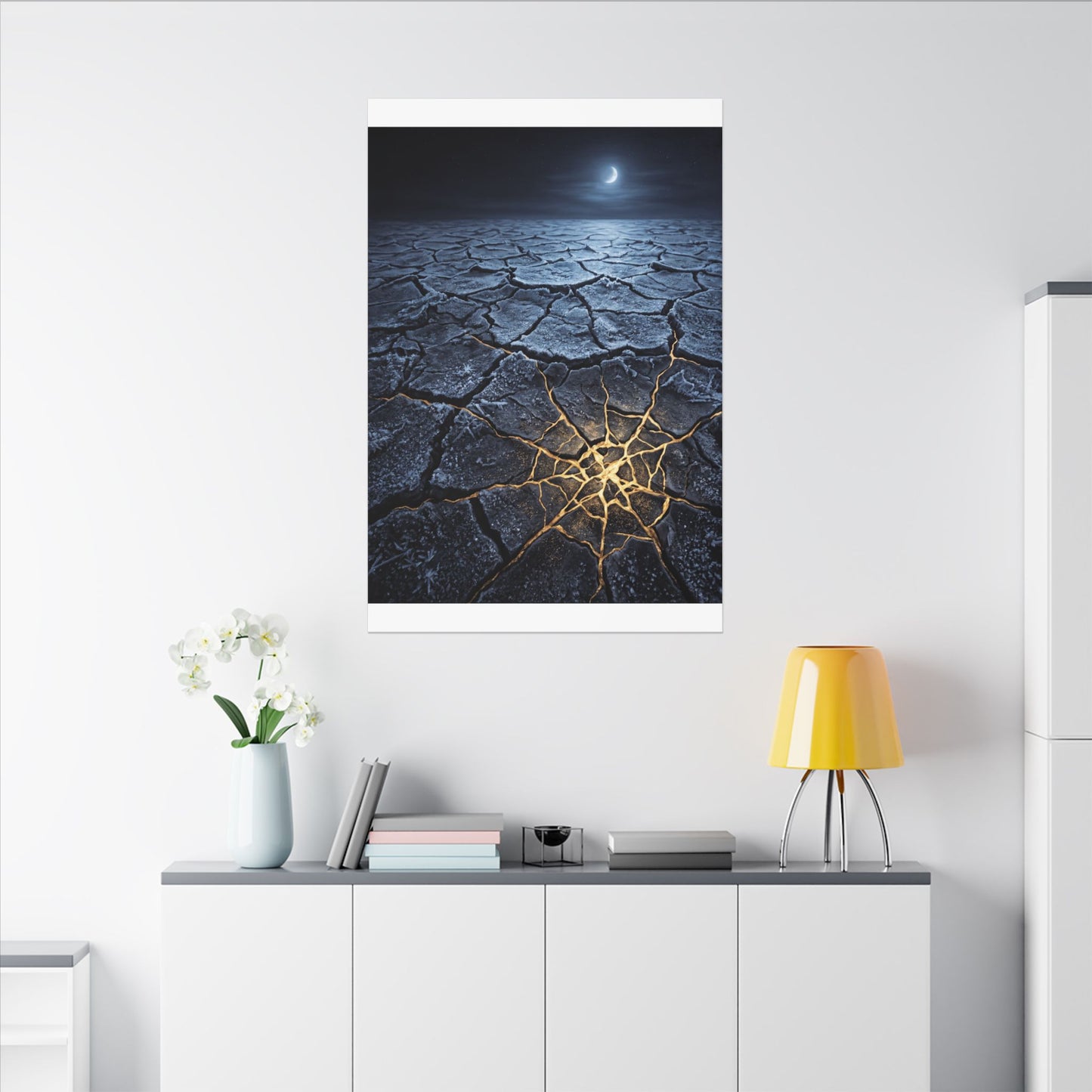 Moonlight Cracked Earth Canvas Art - Kintsugi Mono No Aware
