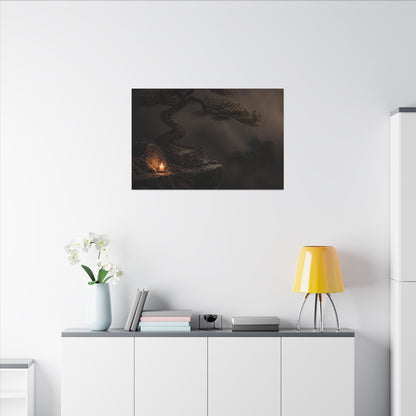 Pine Tree Shadow Zen Canvas Art | Luxurious Dark Japandi Art