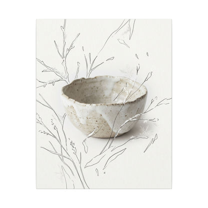 Neutral Ceramic Bowl Canvas Art - Minimal Line Japandi