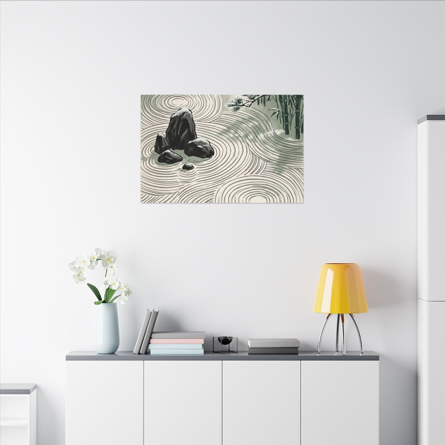 Shibui Rock Garden Canvas Art - Zen Ukiyo E Inspired