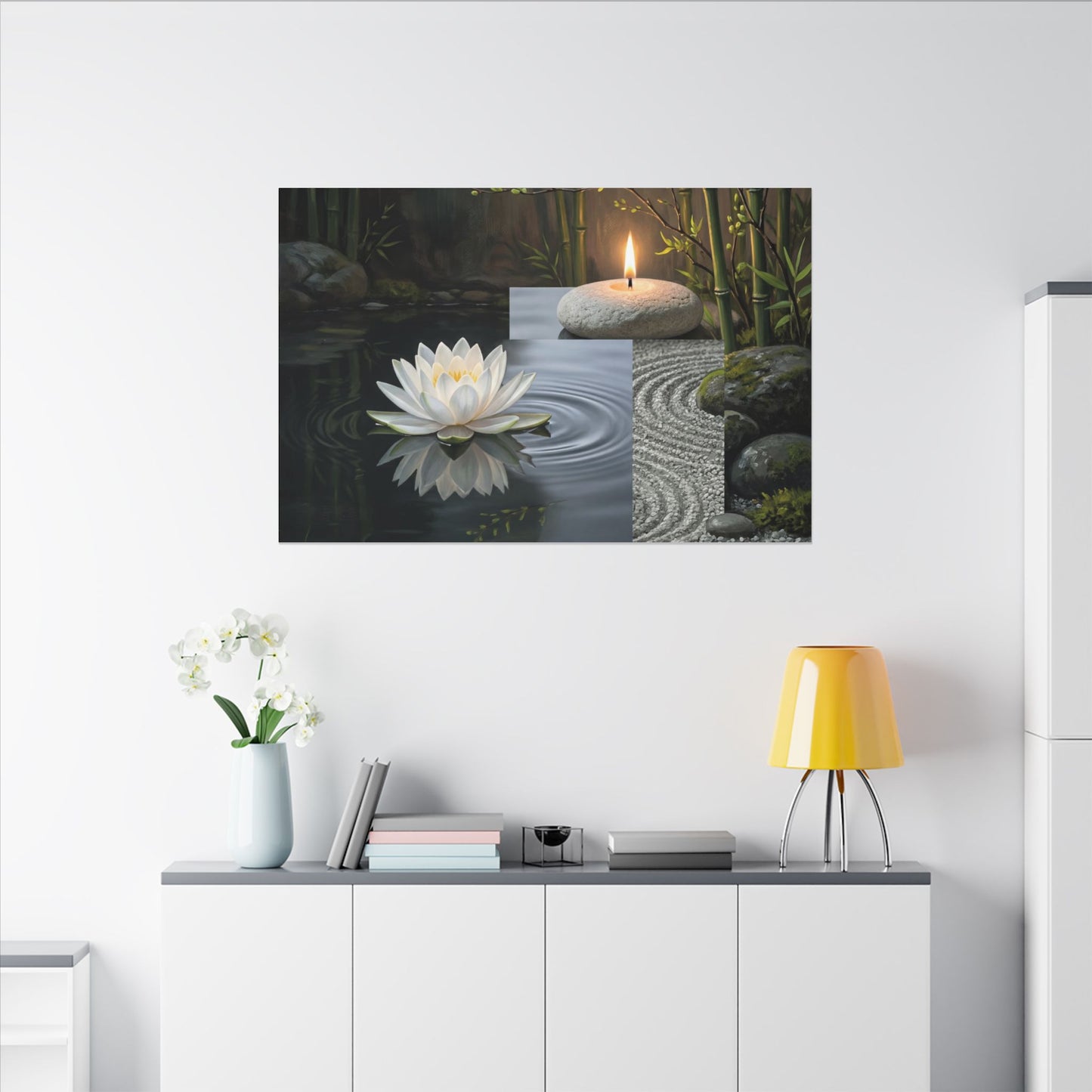 Candlelight Lotus Flower Canvas Art - Zen Kanso
