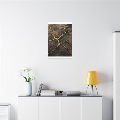 Spring Cracked Earth Charcoal Ink Canvas Art | Luxurious Decor