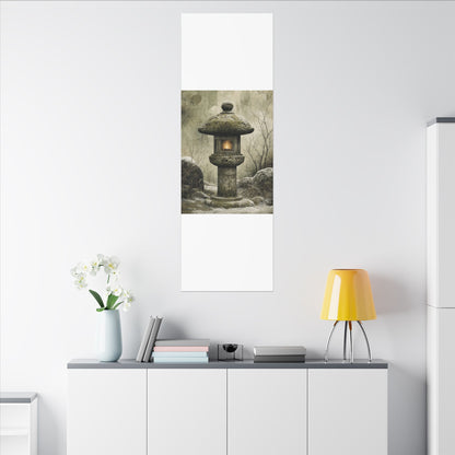 Stone Lantern Winter Canvas Art | Japandi Neutral Design
