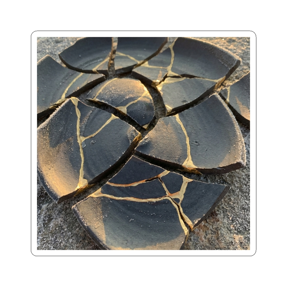 Golden Hour Broken Pottery Sticker - Kintsugi Kanso Art Print