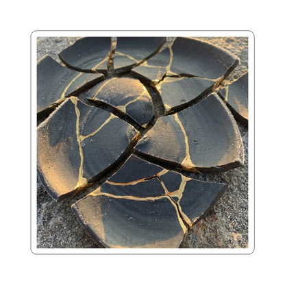 Golden Hour Broken Pottery Sticker - Kintsugi Kanso Art Print