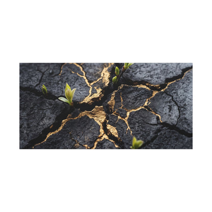 Ma Cracked Earth Canvas Art - Dark Japandi Charcoal Ink