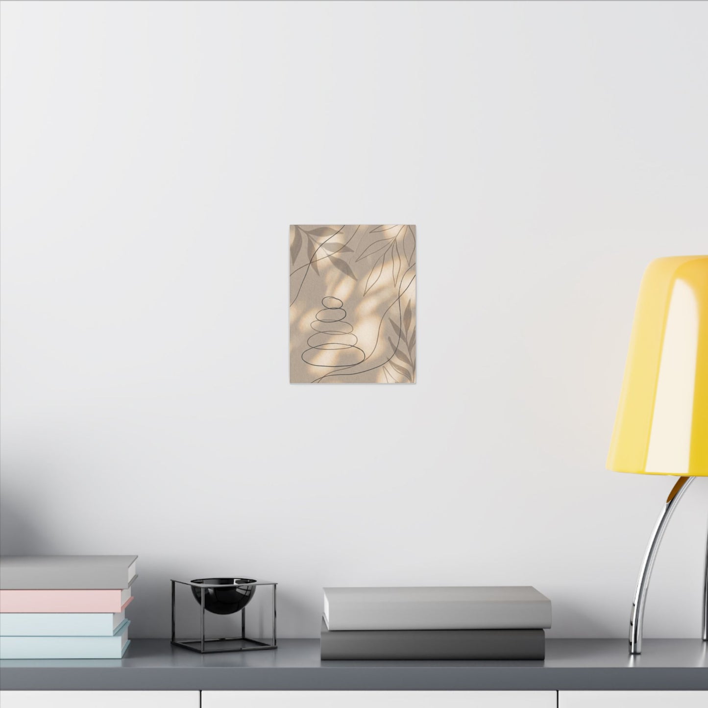 River Stones Minimal Line Canvas Art | Earthy Japandi Art