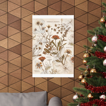 Winter Dried Flowers Herbarium Wall Art Print | Rustic Decor