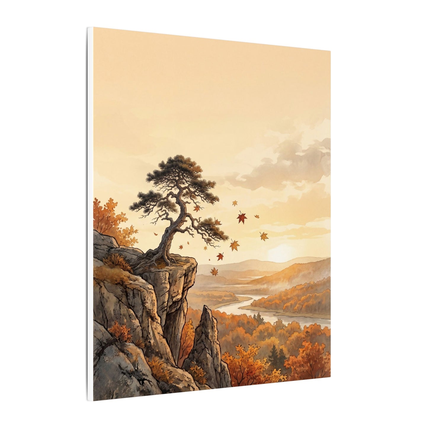 Pine Tree Autumn Canvas Art | Japandi Warm Design
