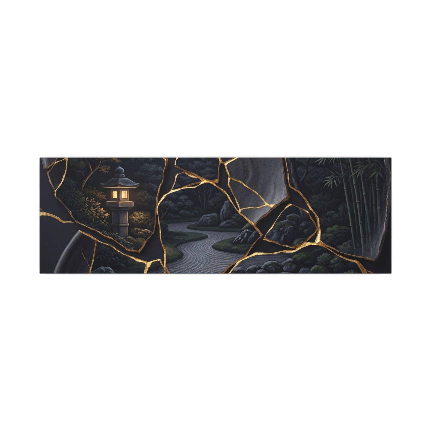 Kintsugi Moonlit Garden in Golden Hour | Gold Repair Canvas Art