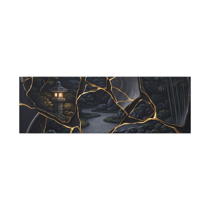 Kintsugi Moonlit Garden in Golden Hour | Gold Repair Canvas Art