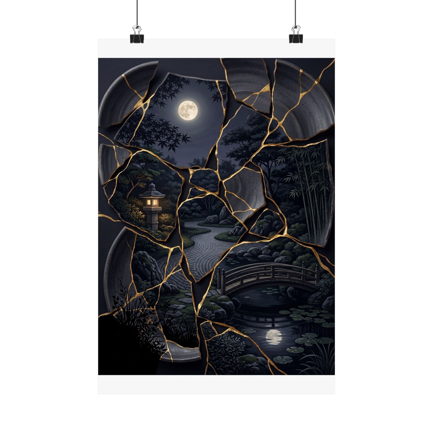 Summer Moonlit Garden Gold Repair Wall Art Print | Philosophical Decor