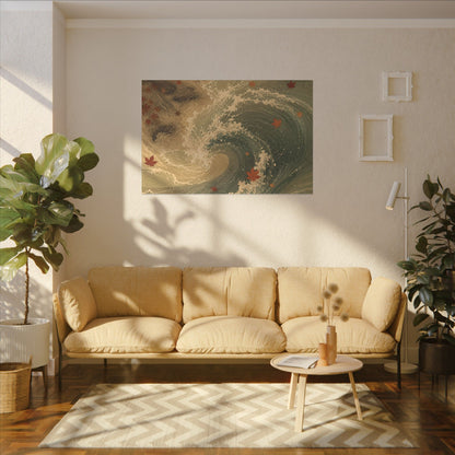 Japandi Ocean Wave in Candlelight | Japanese Pattern Canvas Art