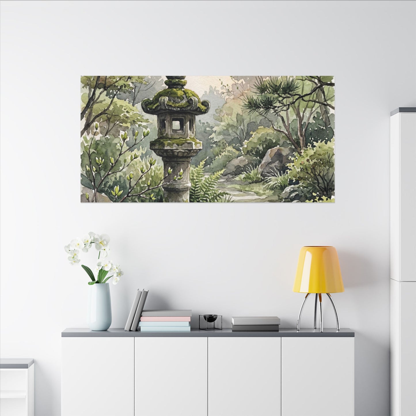 Neutral Stone Lantern Canvas Art - Watercolor Japandi