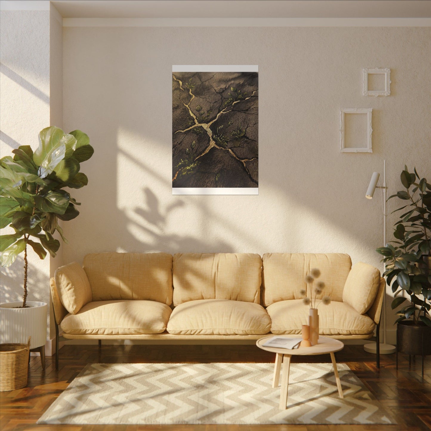 Spring Cracked Earth Charcoal Ink Canvas Art | Luxurious Decor