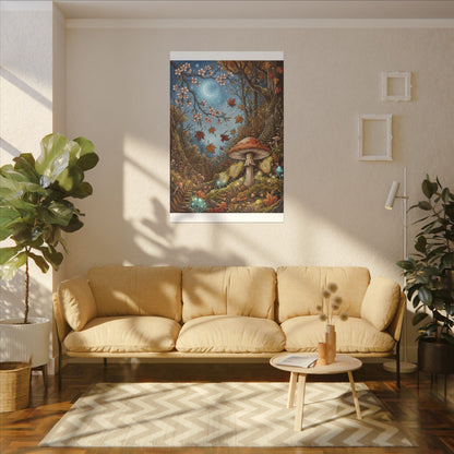 Autumn Cherry Blossom Mushroom Illustration Canvas Art | Enchanting Decor