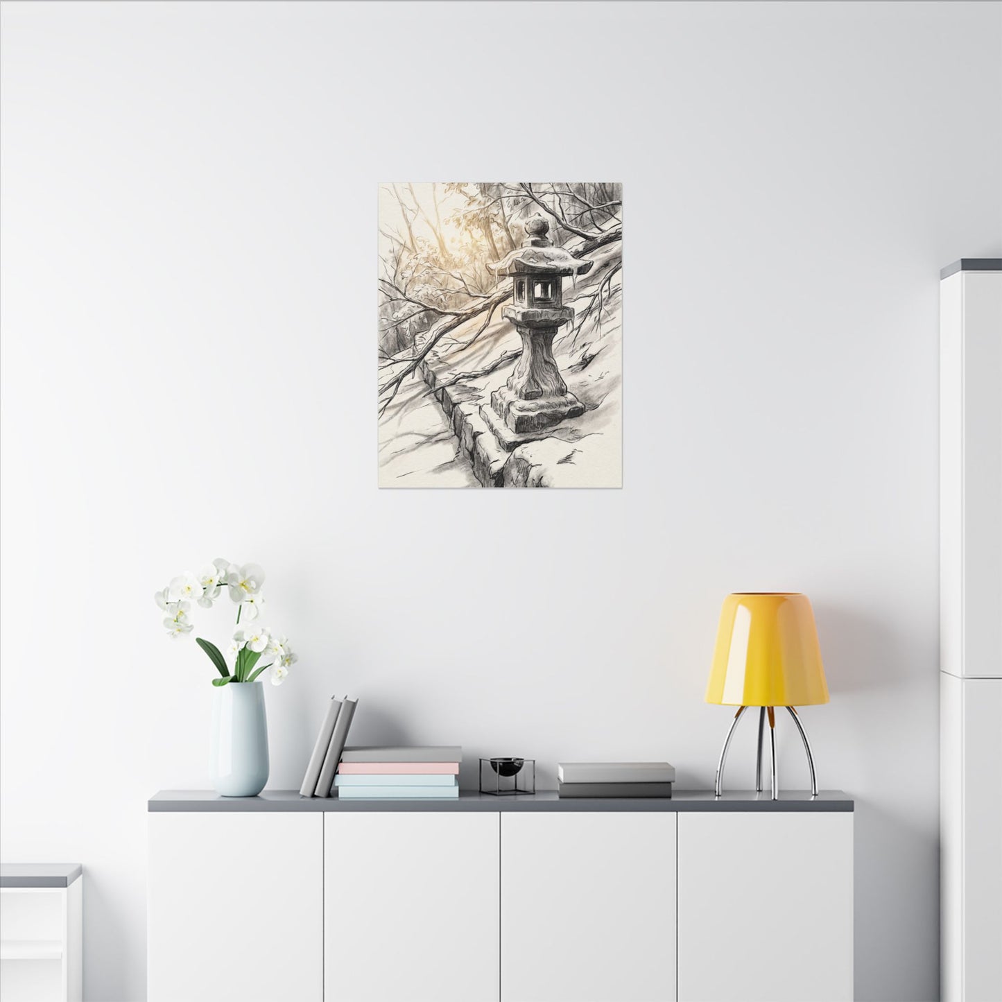 Golden Hour Stone Lantern Canvas Art - Japandi Kanso