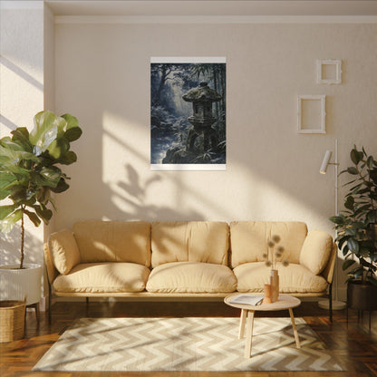 Zen Stone Lantern in Dappled | Sumi E Canvas Art