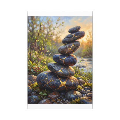 Spring River Stones Gold Repair Canvas Art | Healing Decor
