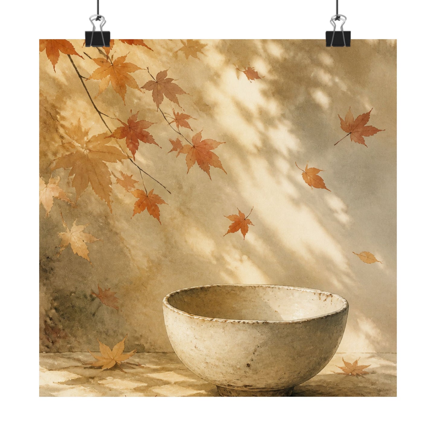 Ceramic Bowl Wall Art Print | Autumn Japandi Watercolor Art