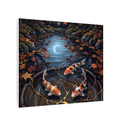 Koi Pond Canvas Art | Autumn Kintsugi Gold Repair Art