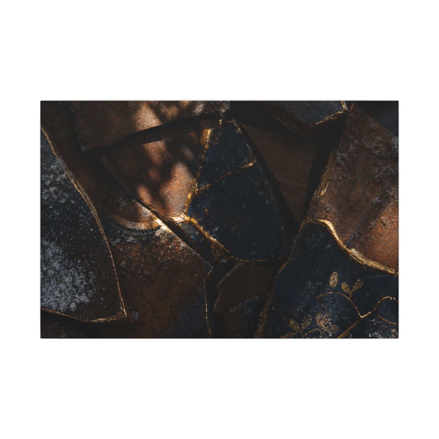 Fukinsei Broken Pottery Canvas Art - Dark Japandi Dark Texture