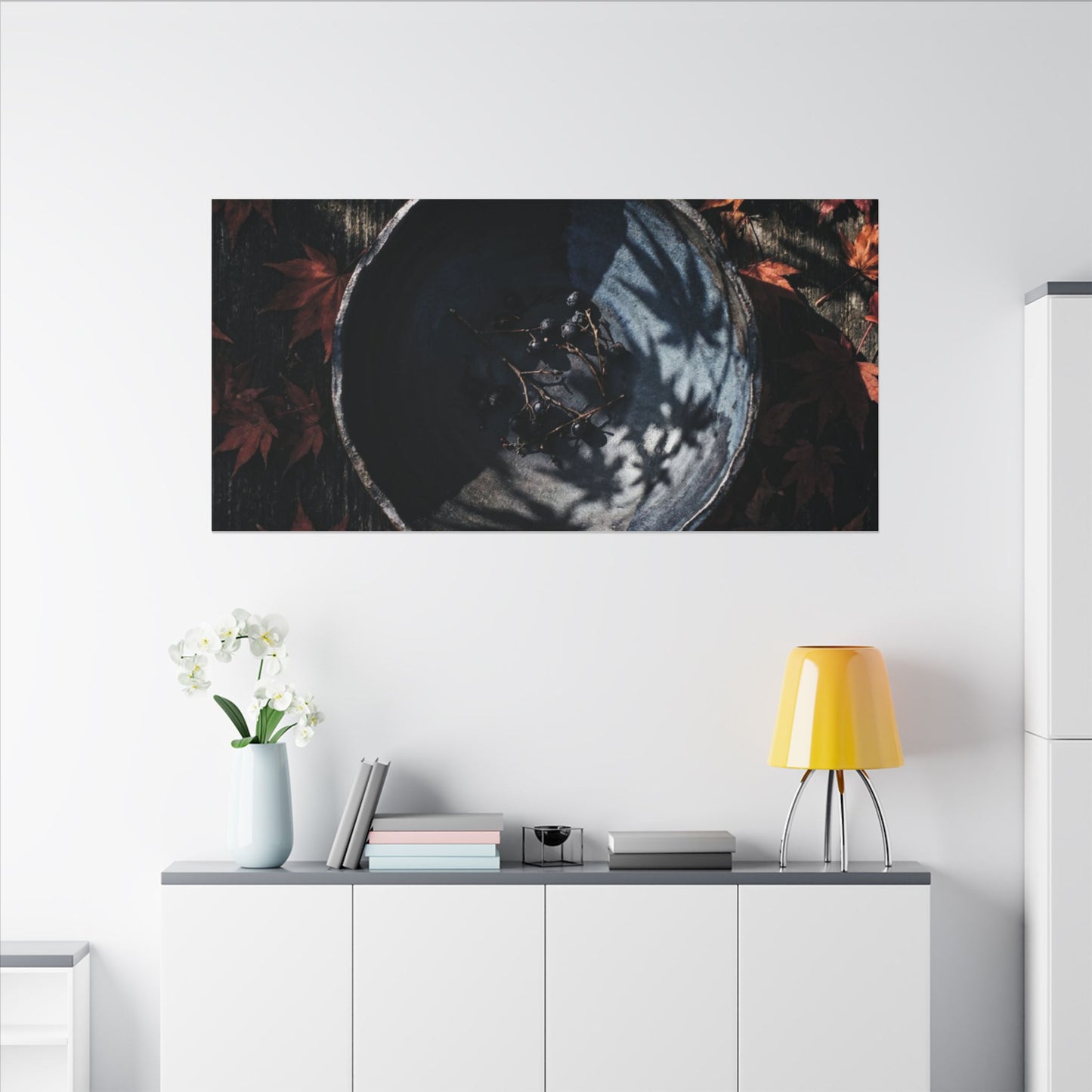 Autumn Ceramic Bowl Shadow Zen Canvas Art | Bold Decor