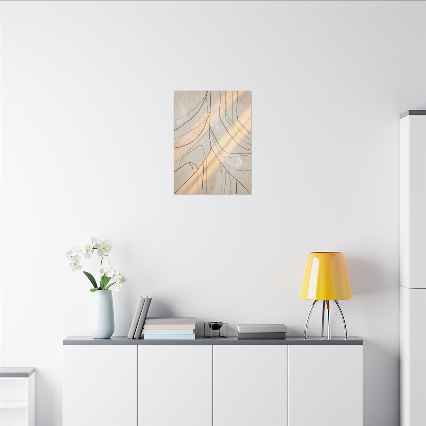 Shoji Screen Minimal Line Canvas Art | Warm Japandi Art