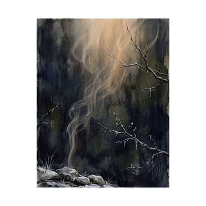 Moody Incense Smoke Wall Art Print - Charcoal Ink Dark Japandi