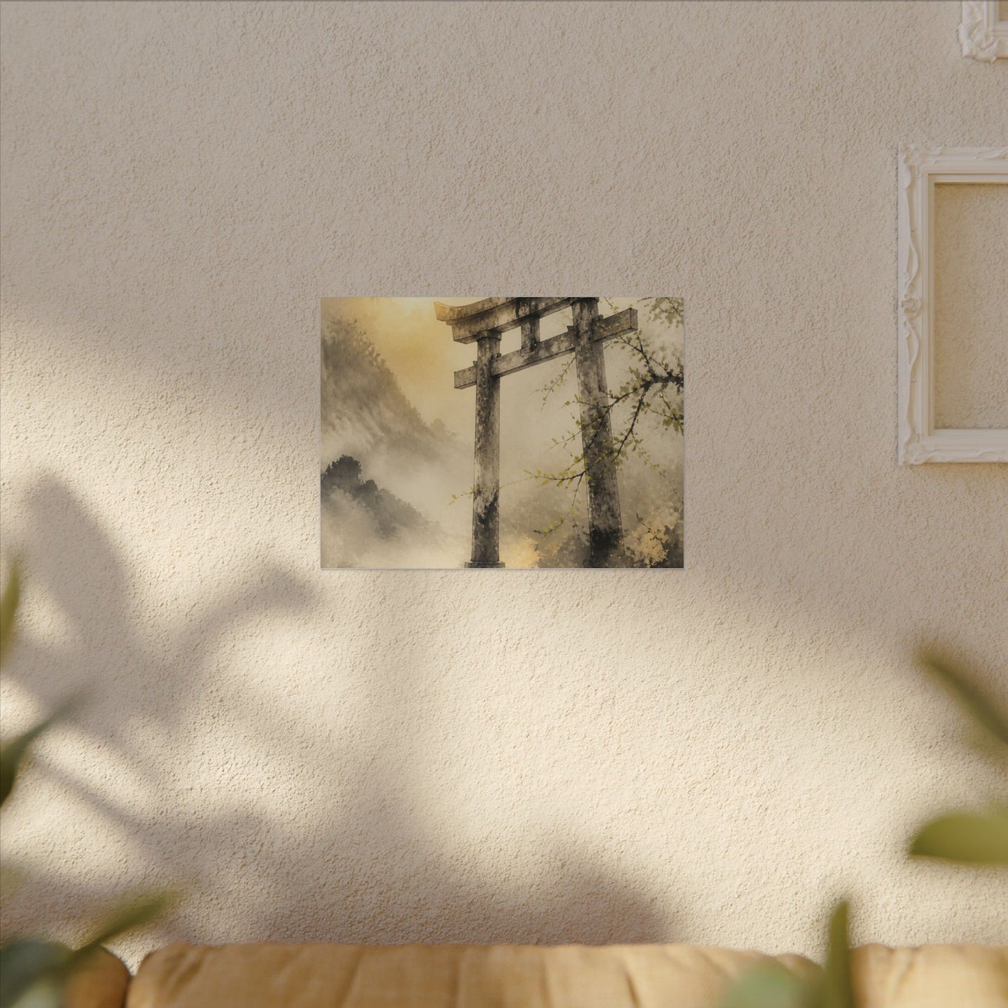 Spring Torii Gate Sumi E Canvas Art | Tranquil Decor