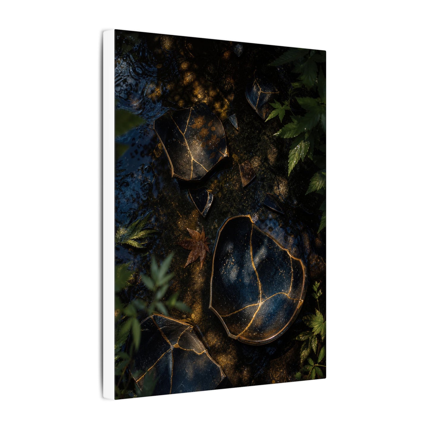 Dark Japandi Broken Pottery in Dappled | Shadow Zen Canvas Art