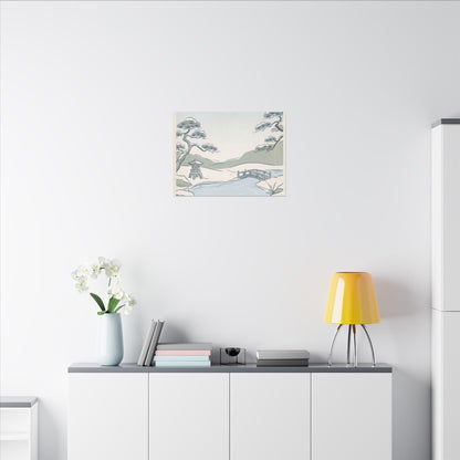 Japandi Moonlit Garden in Moonlight | Minimal Line Canvas Art