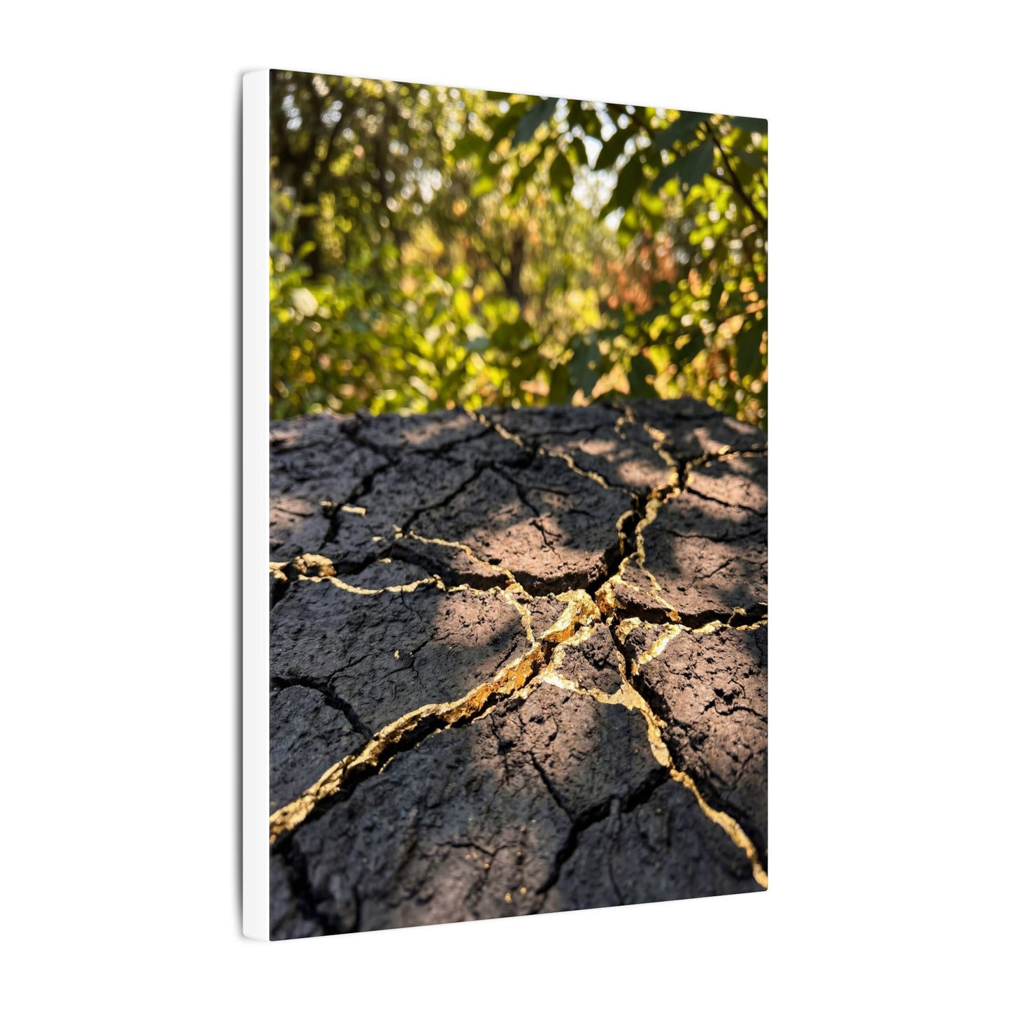 Shibui Cracked Earth Canvas Art - Kintsugi Gold Repair