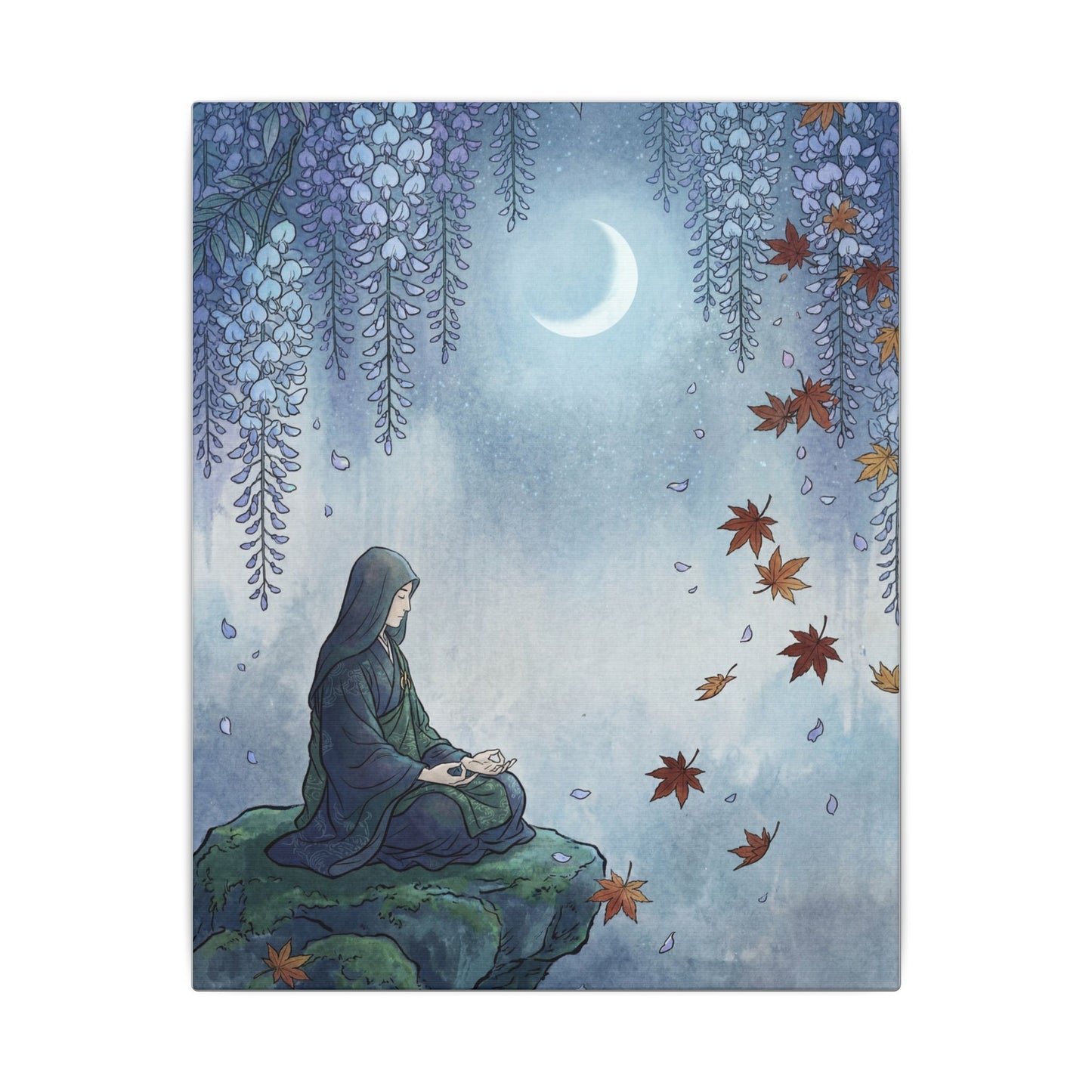Zen Wisteria in Moonlight | Ukiyo E Inspired Canvas Art