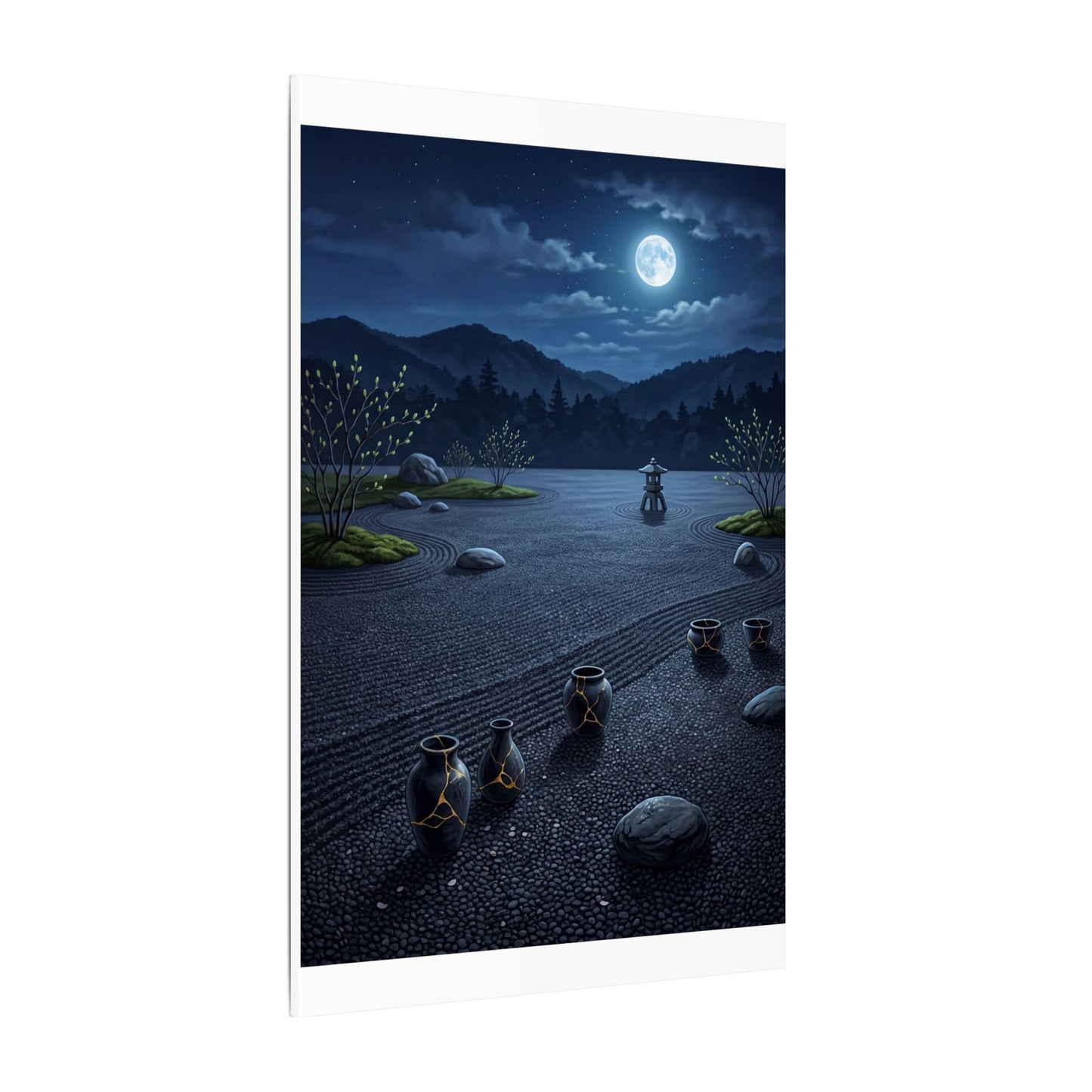 Kintsugi Moonlit Garden in Moonlight | Gold Repair Canvas Art