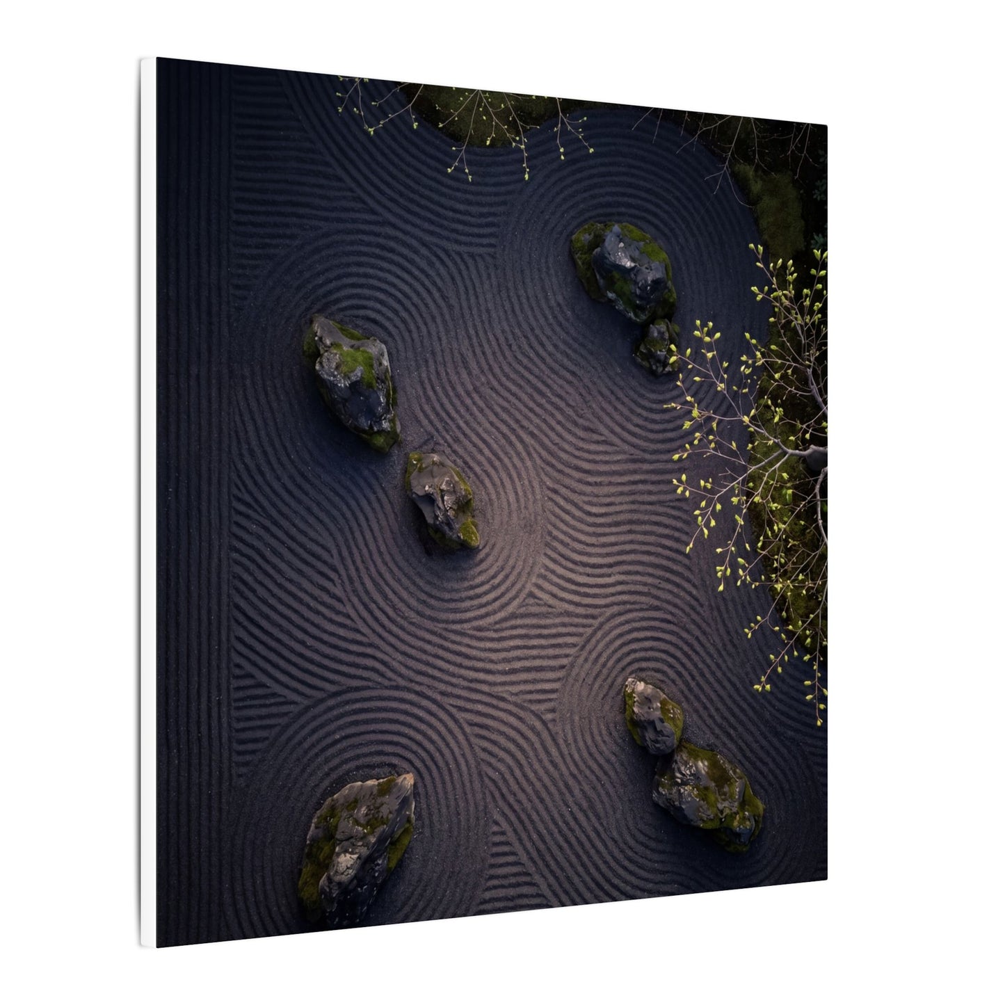 Dark Japandi Rock Garden in Dawn | Shadow Zen Canvas Art
