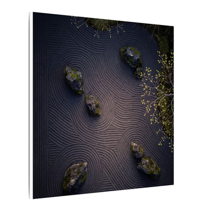 Dark Japandi Rock Garden in Dawn | Shadow Zen Canvas Art