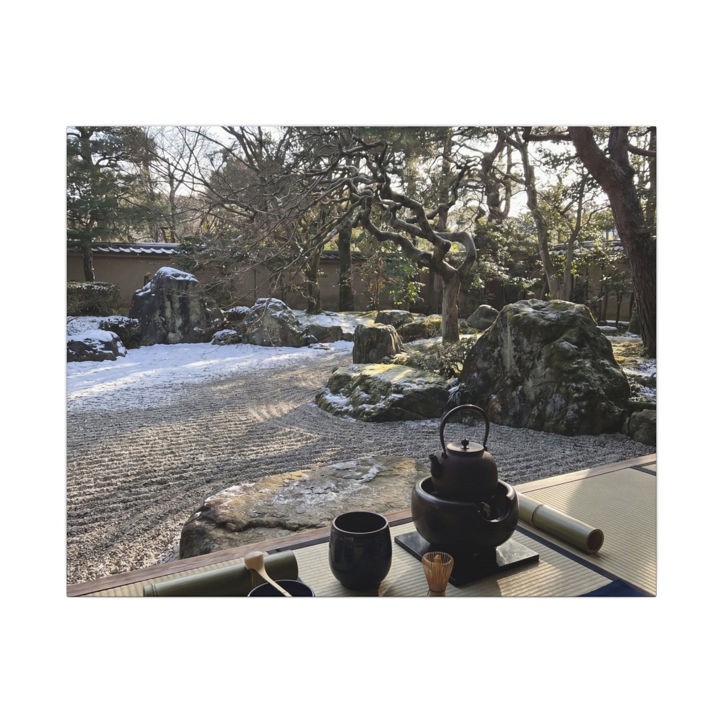 Winter Tea Ceremony Karesansui Canvas Art | Serene Decor