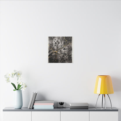 Kanso Cherry Blossom Canvas Art - Kintsugi Crackle Gold