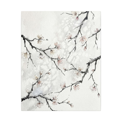 Cherry Blossom Canvas Art | Winter Japandi Watercolor Art